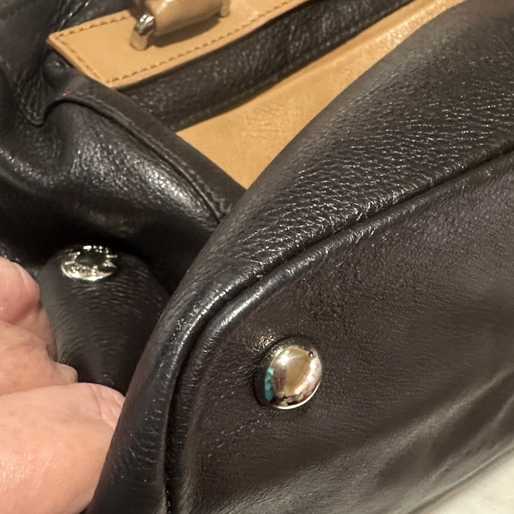 FURLA Two-Tone Leather Satchel Bag - Black & Tan - Picture 12 of 15